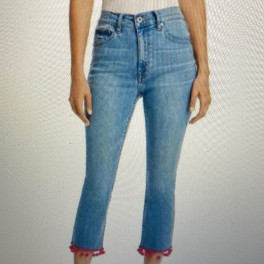 Sunset Spring Women's Blue Jeans with Pink Hem Size 26